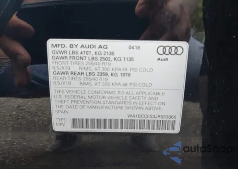 2018 Audi Q3 2.0T Premium/2.0T Sport Premium from USA, damaged, VIN WA1BCCFS3JR033866